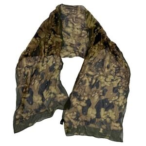 Kenneth Cole Womens Silk Scarf Olive Green Brown Abstract Camo Print Rectangle